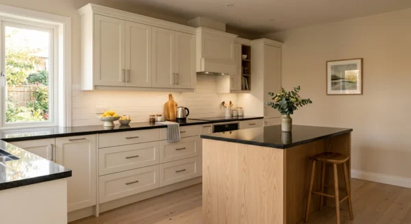 what color cabinets with black granite countertops